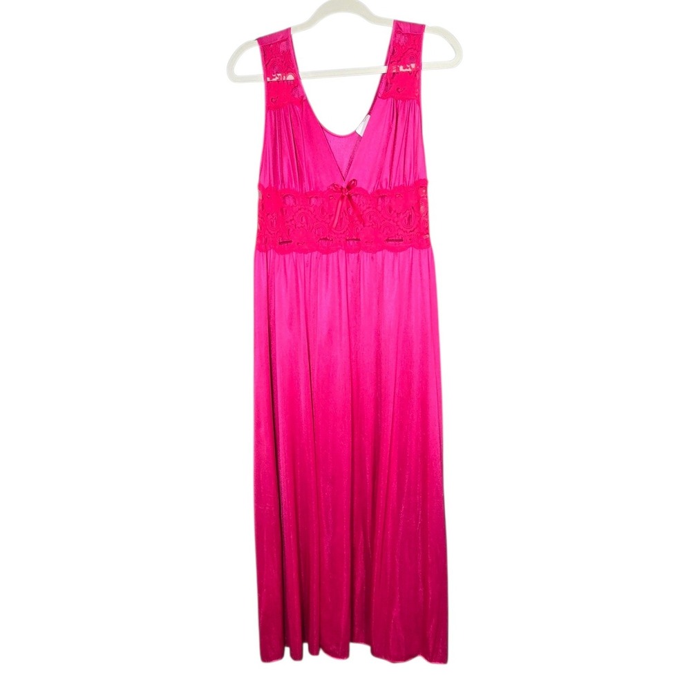 Vtg Quiet Moments Nightgown Womens M Pink Lace Trim V-Neck Sleeveless Maxi Dress